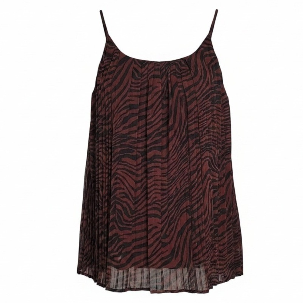 Express NWT Brown Black Mobwife Going Out Large Pleated Lined Sleeveless Top